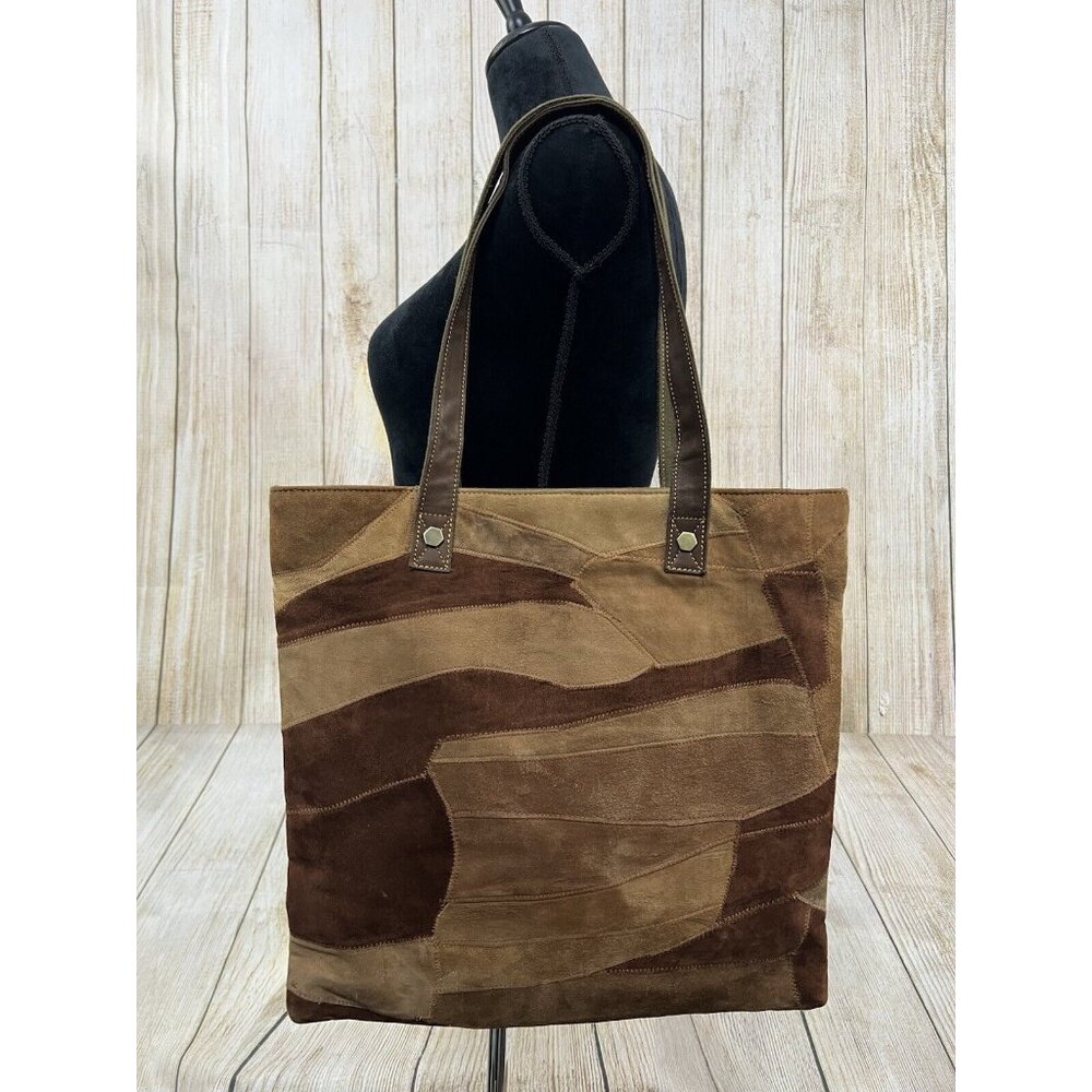 Vaan & Co Upcycled Patchwork Leather Suede Handbag Tote Brown‎ XL Boho Earthy